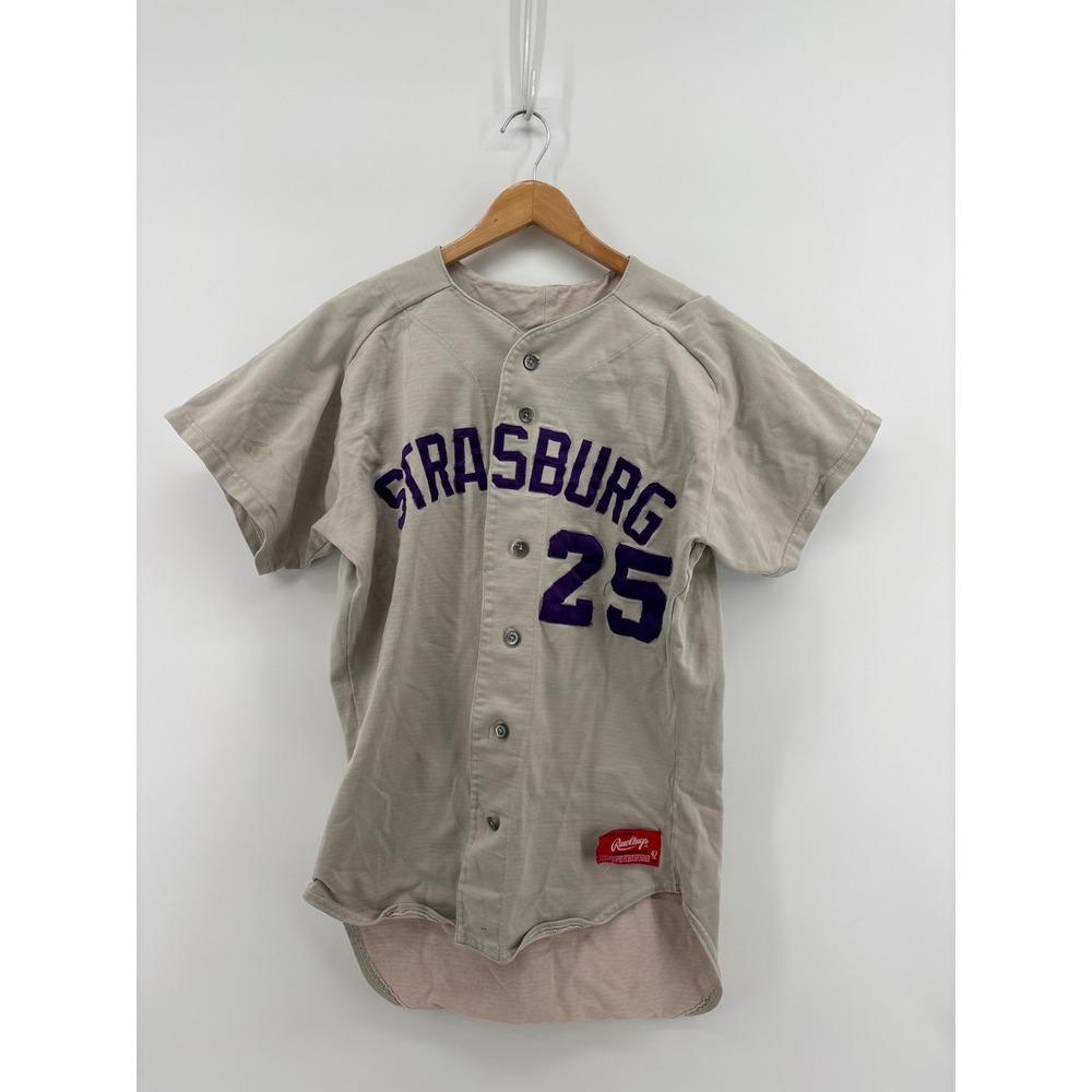 Rawlings Button Up Baseball Jersey Mens Gray Strasburg Virginia #25 Size 42